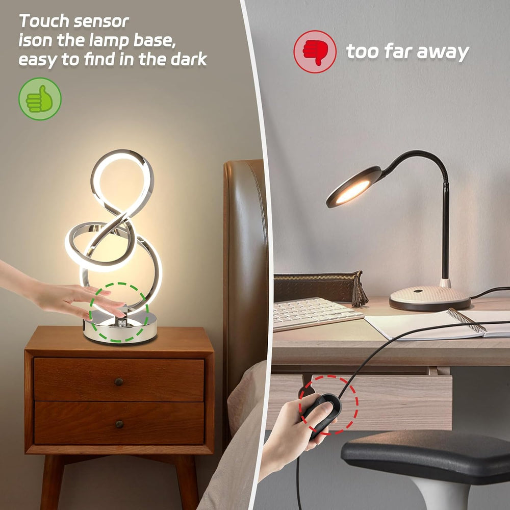 Modern Table Lamp, LED Bedside lamp with USB C+A Ports, Touch Stepless Dimmab...
