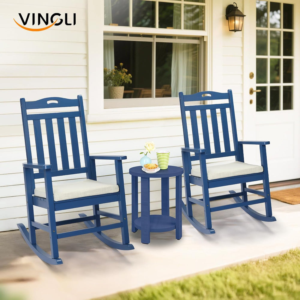VINGLI Outdoor Rocking Chair Set of 2 Wood Rocking Chair with Cushion Blue