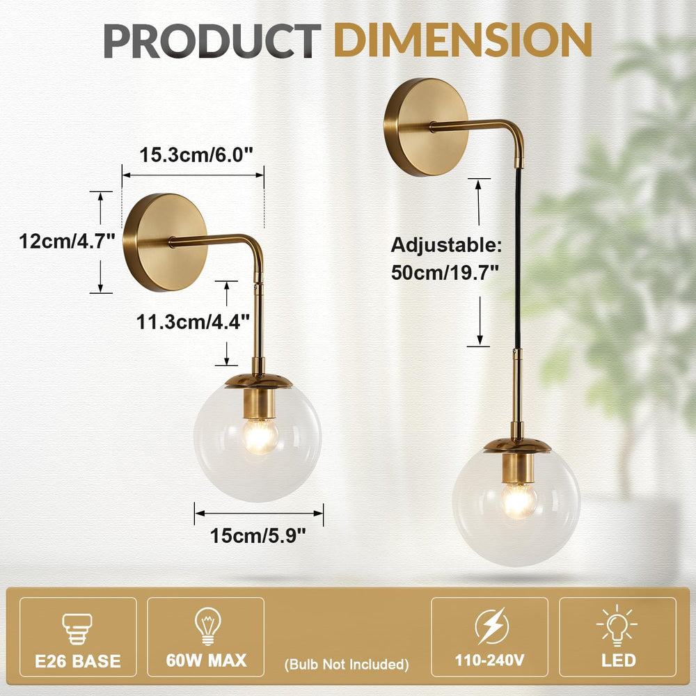 BOKT Mid Century Modern Globe Wall Sconce Lighting Brushed Brass Gold Bathroo...