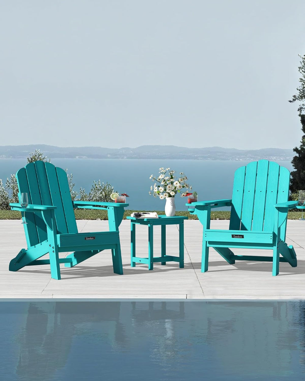 Folding Adirondack Chair, All-Weather HDPE Patio Chair with 2 Cup Holders