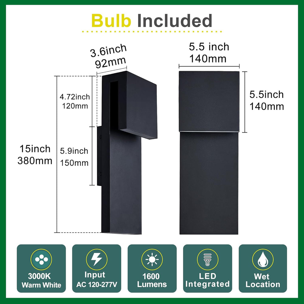 Tarentlight Modern LED Outdoor Wall Sconce 17W Integrated LED Outdoor Wall Mo...