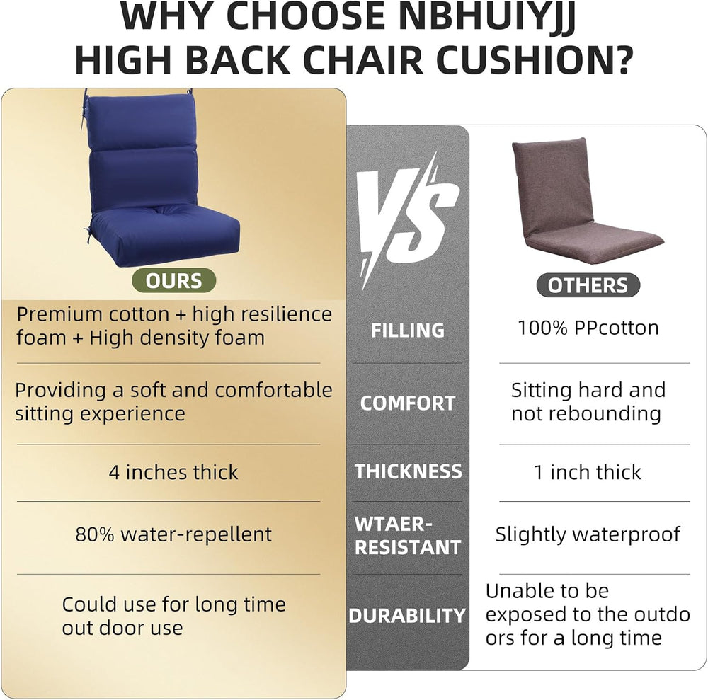 High Back Chair Cushion, 44" x 21" UV Resistant & Water-Rpellen...