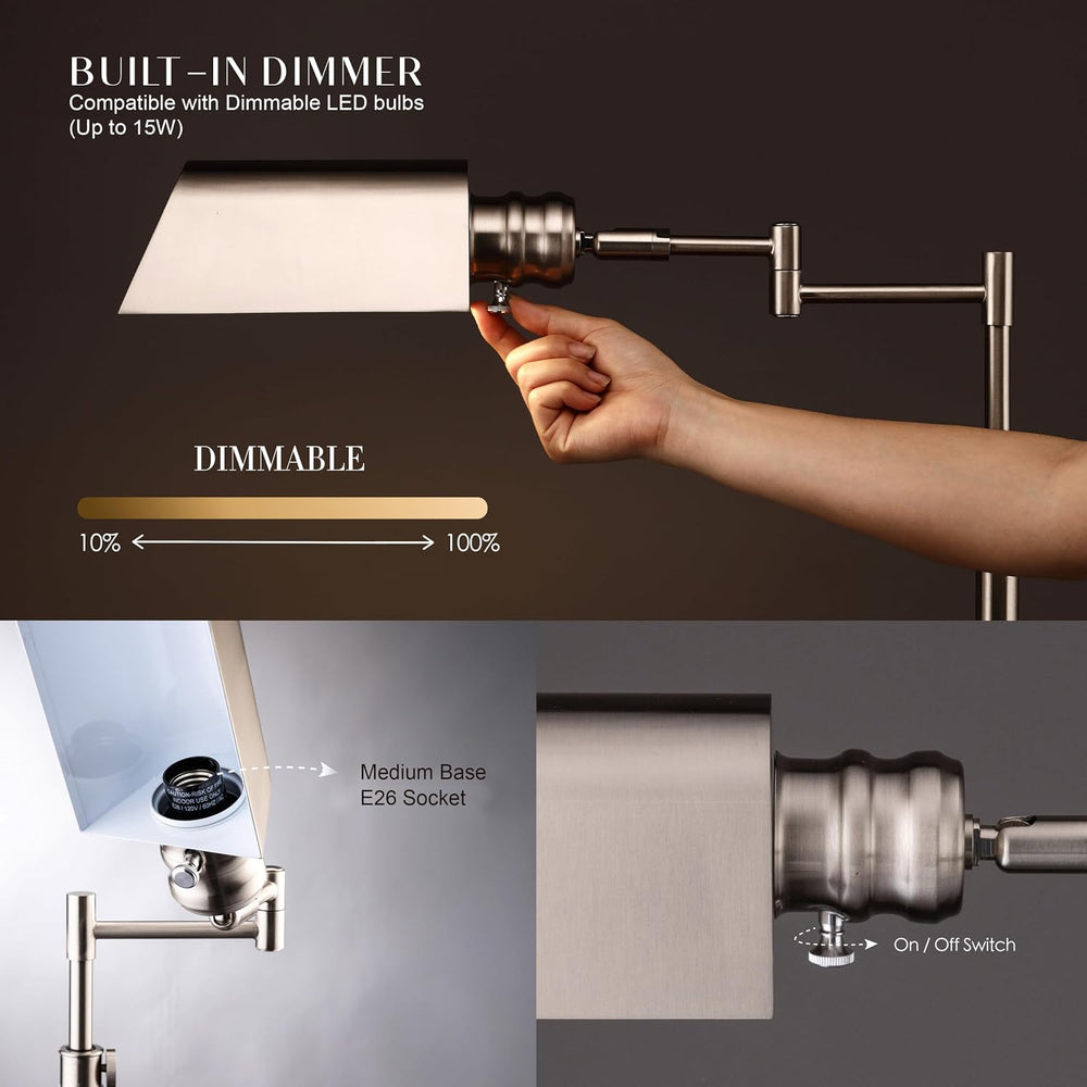 O’Bright Arcadia - Pharmacy Floor Lamp, Full Range Dimming, Swing Arm Task La...