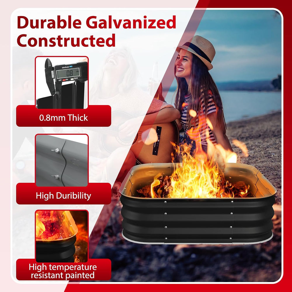 Height 11.5 Inch, Square Galvanized Steel Fire Pit for Outside, Heavy Duty St...
