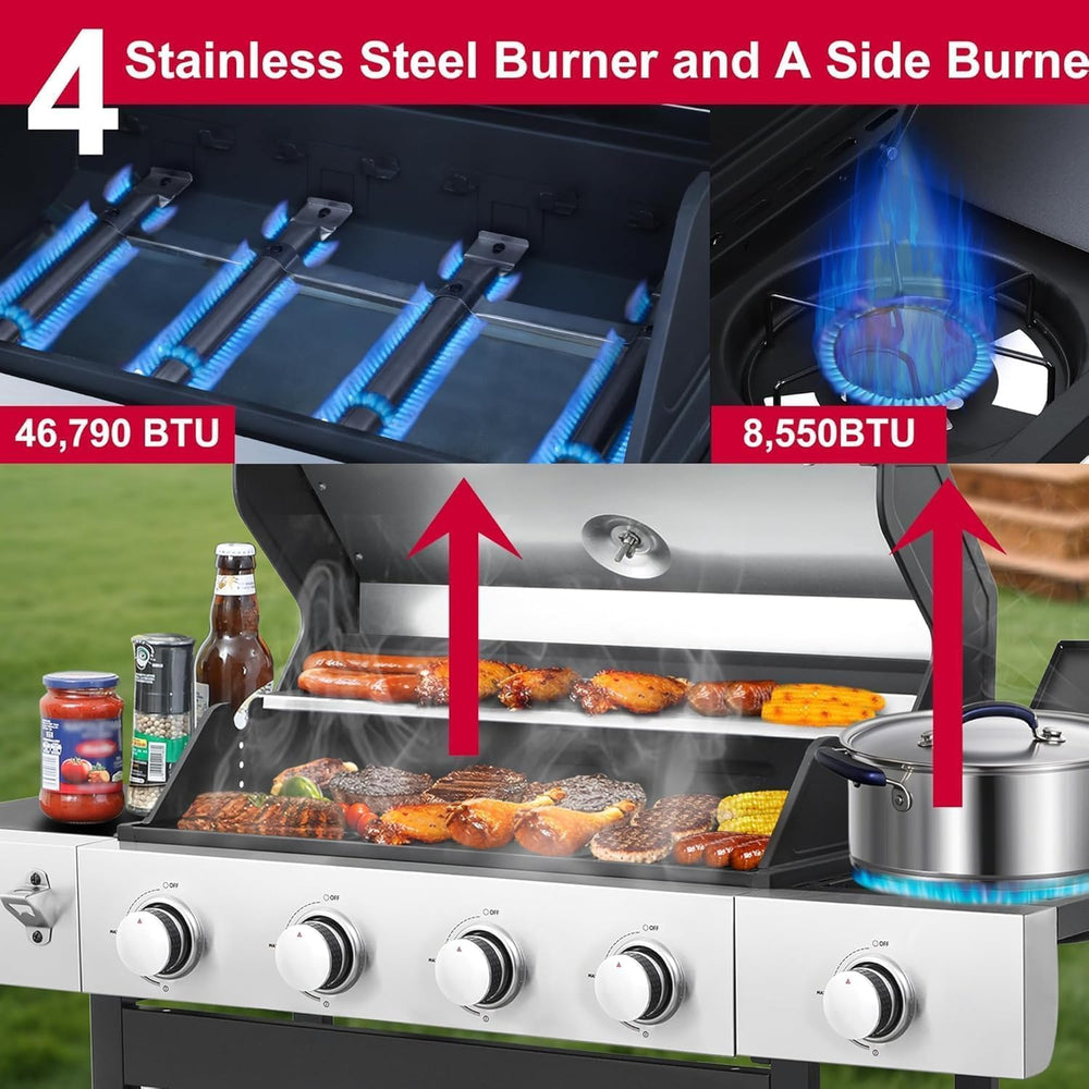 4-Burner Propane Gas Grill and Griddle Combo with Side Burner
