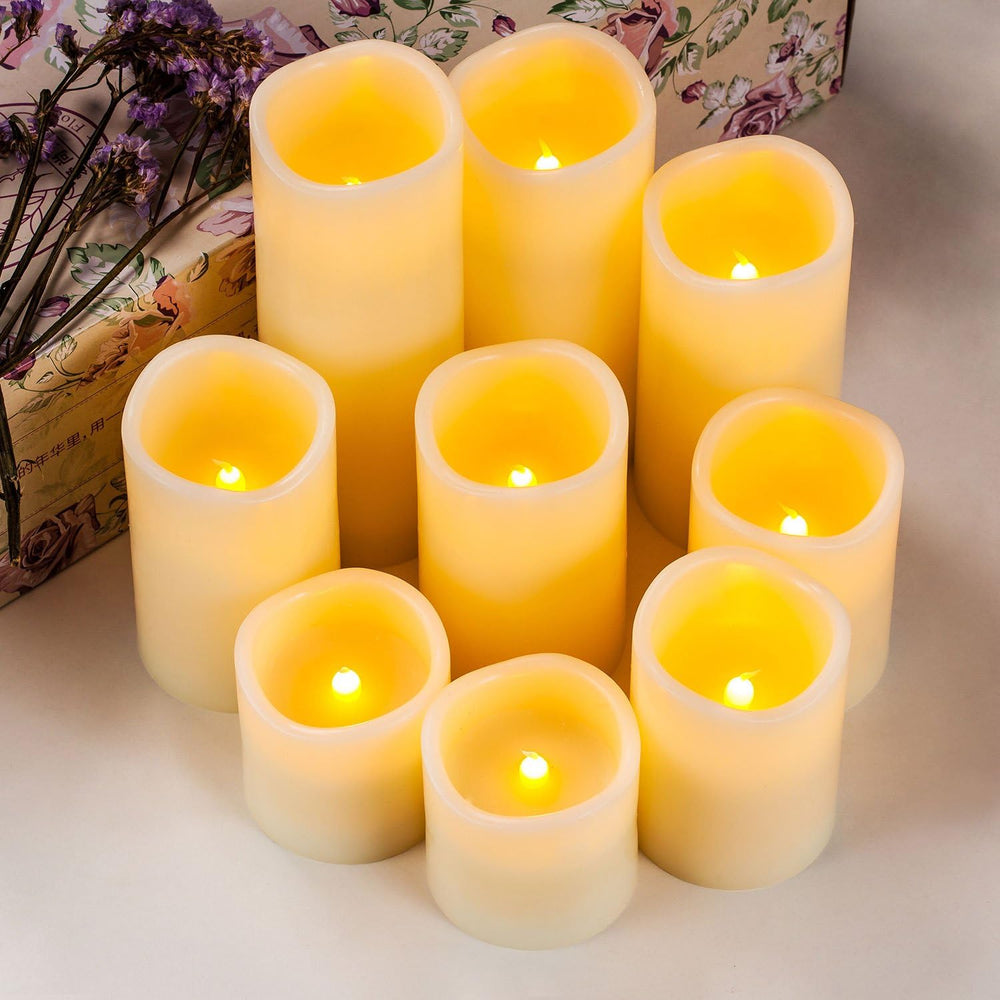 RY King Large Flameless Candle Set of 9 (D 3" x H 3", 3", 4&qu...