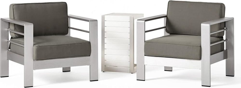 Christopher Knight Home Cape Coral Outdoor Aluminum Club Chairs with Side Tab...
