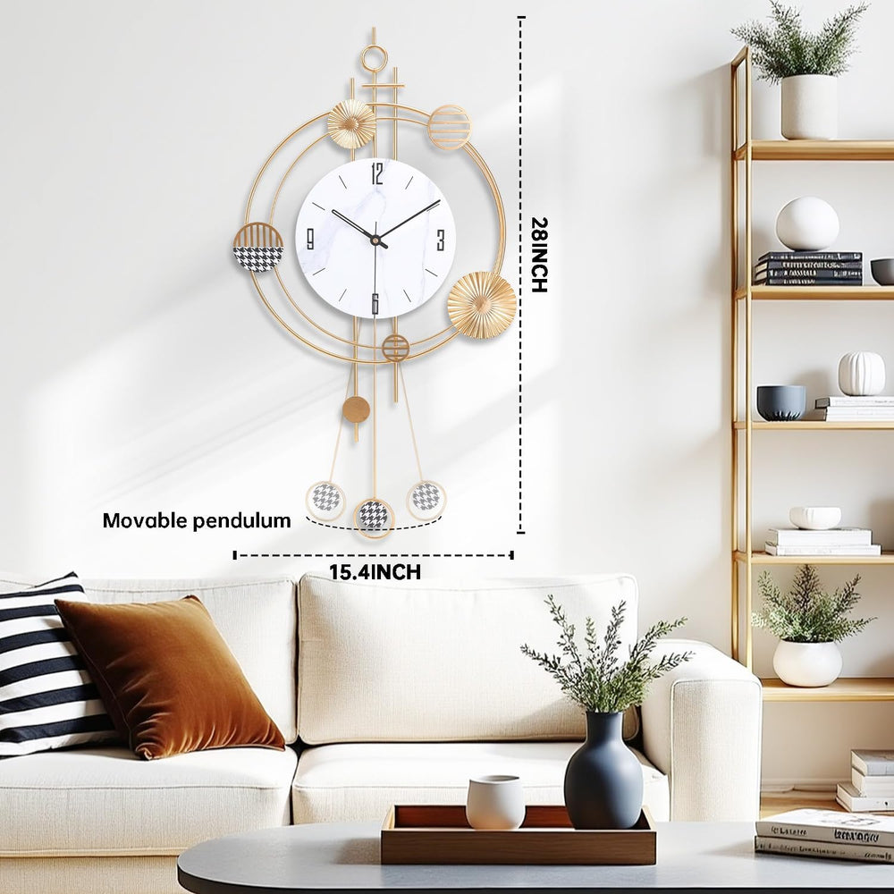 Wall Clock for Living Room, Silent Quality Quartz Battery Operated with Pendu...