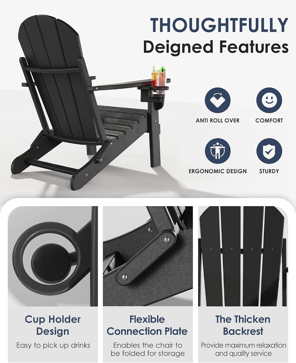 diromoti Folding Adirondack Chairs Set, All-Weather Resistant HDPE Patio Fire...