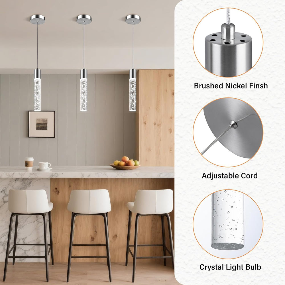 Pendant Lights Kitchen Island, 6500K Modern Kitchen Island Lights Brushed Nic...