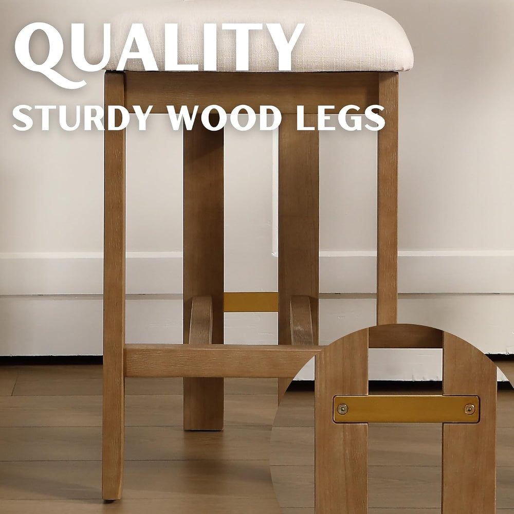 RIVOVA 26" Wooden Counter Height Bar Stools Set of 4 with Back, Beige