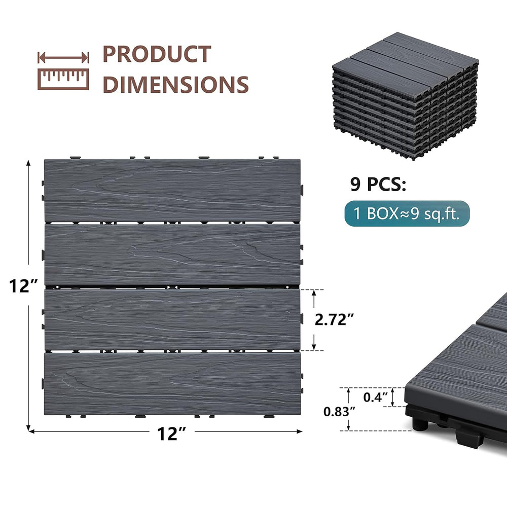 9 Pack Deck Tiles, 12''X 12'' Interlocking Deck Tiles All Wea...