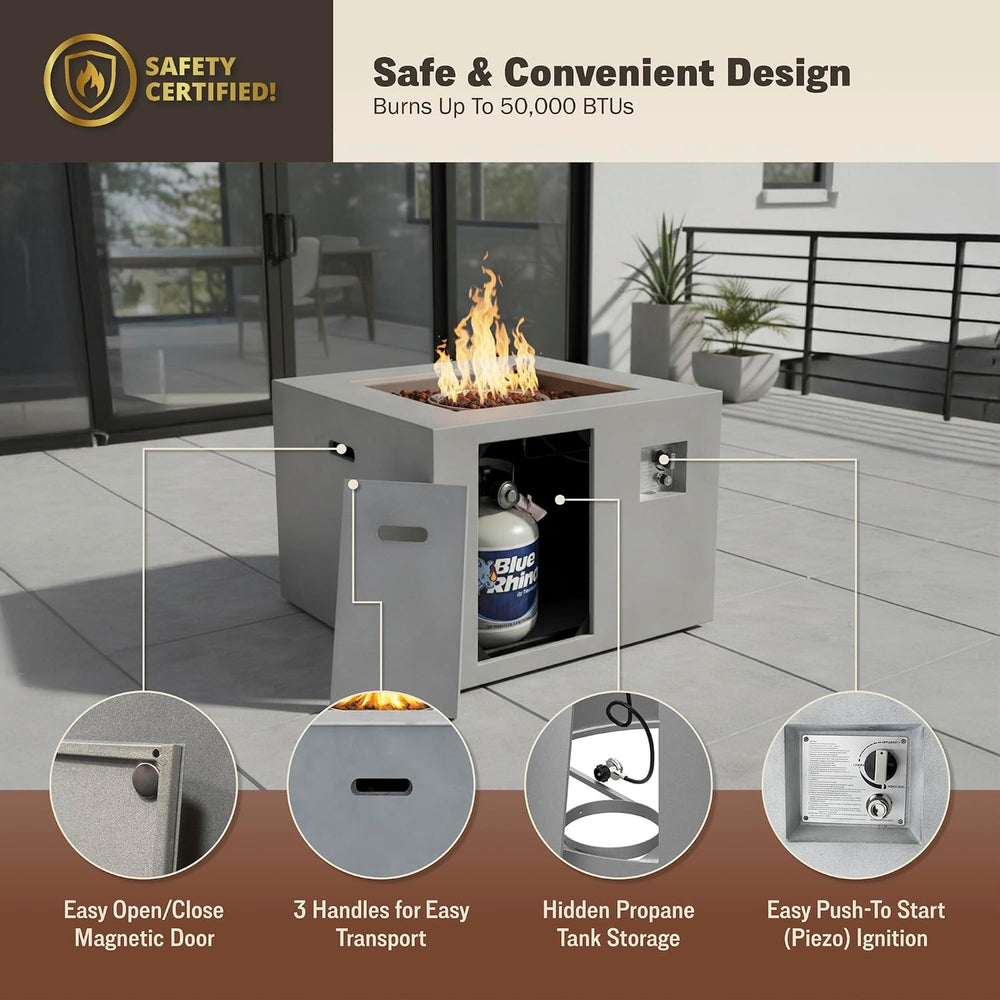 Kinger Home Kai 32-Inch Square Propane Fire Pit Table, Alloy Steel Outdoor Fi...