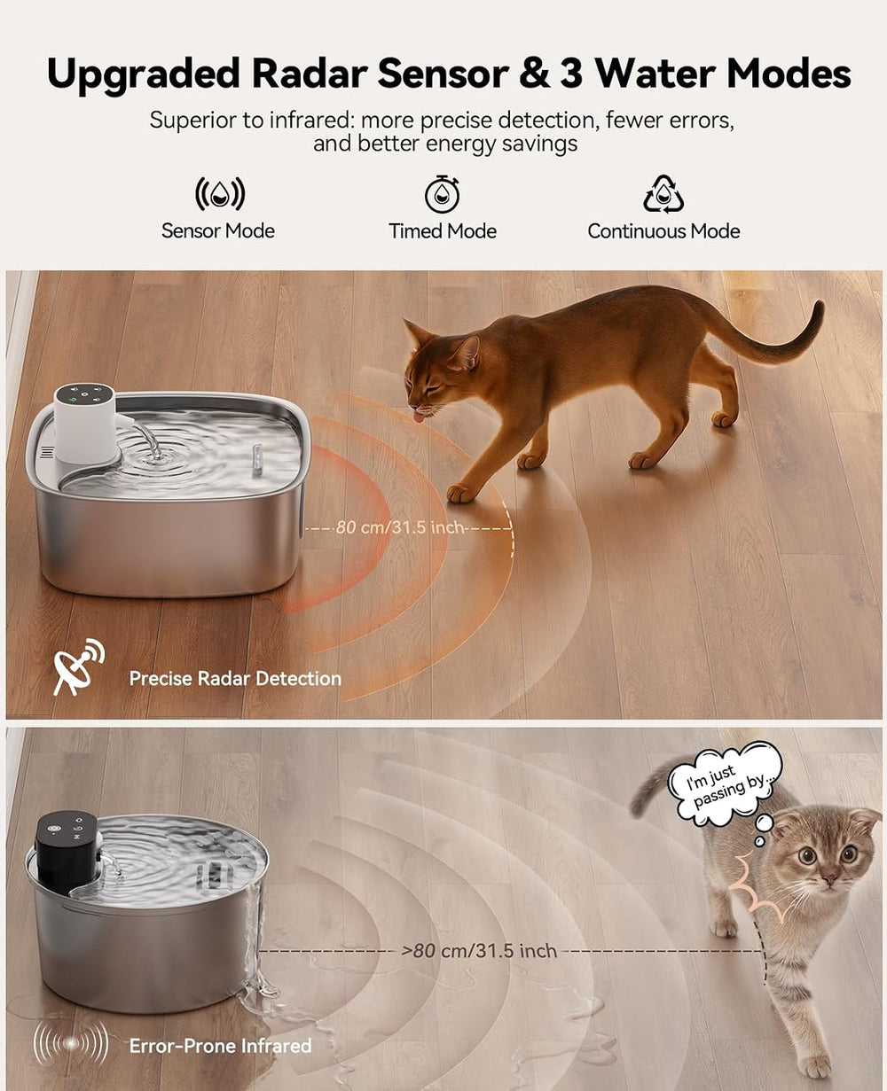 Cordless Wider Tray Dog Water Fountain, 5000mAh Battery Operated Dog Water Bo...