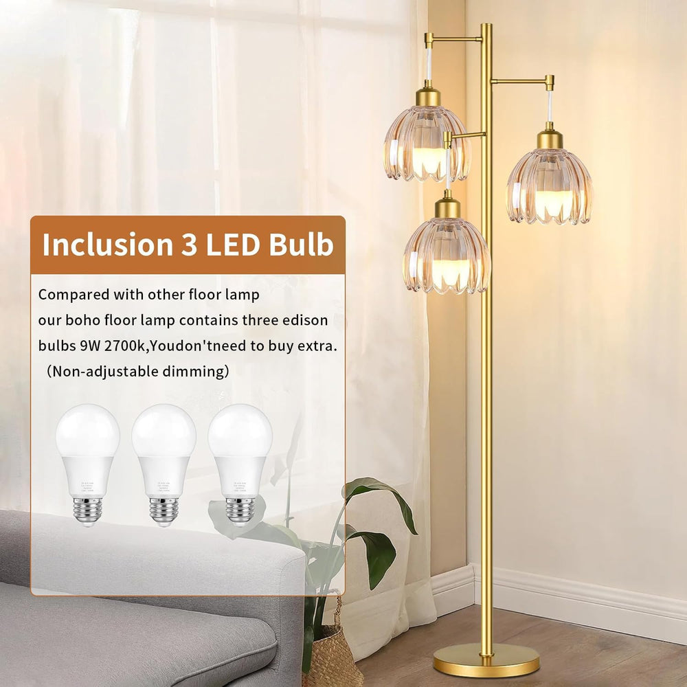QIYIZM Gold Floor Lamp for Living Room,Bedroom,Tree 3 Light Standing Lamp Mid...