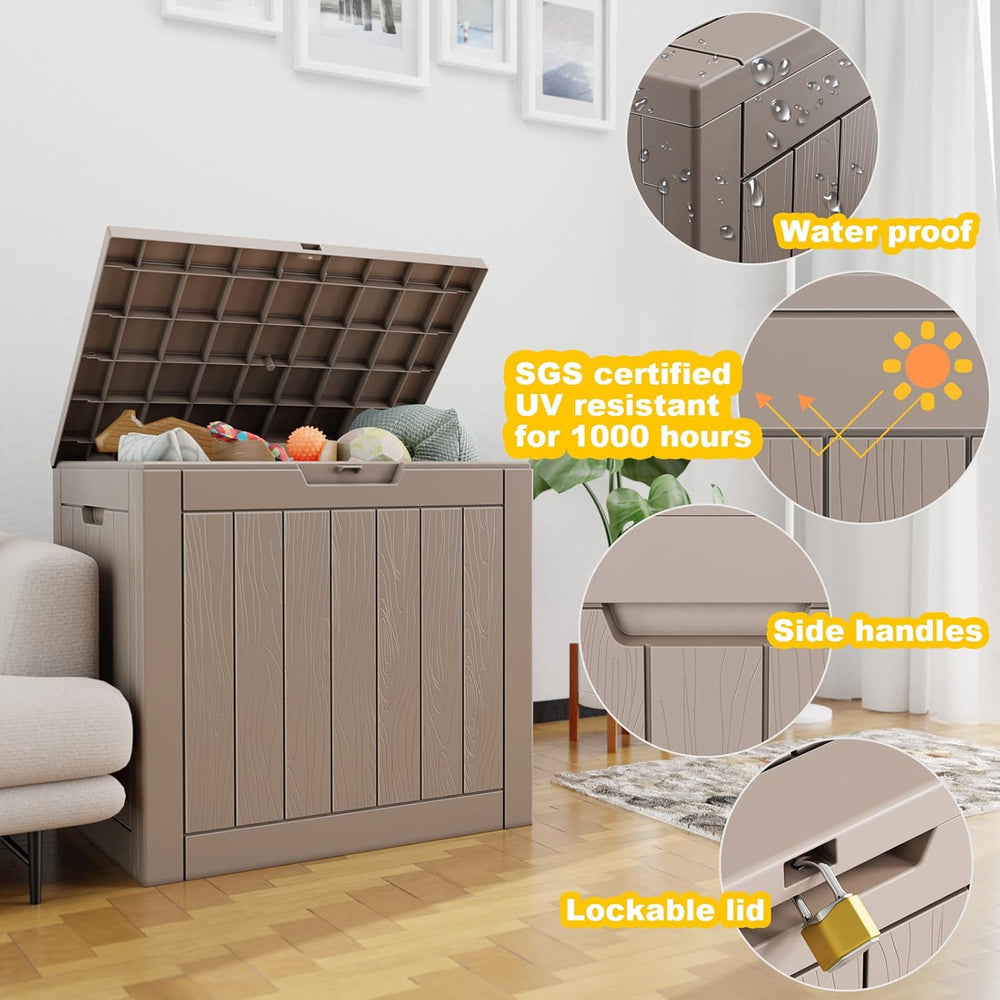 35 Gallon Outdoor Storage Box, Lockable Waterproof Deck Box, Grey