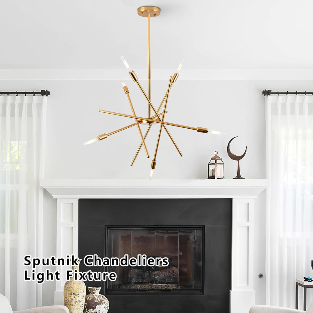 Modern 6-Lights Gold Sputnik Chandelier Dimmable Adjustable Height Contempora...