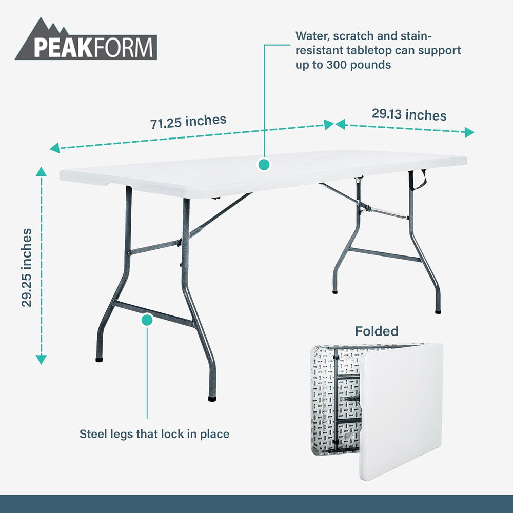 Peakform Multipurpose Banquet Fold-in-Half Table Lightweight Durable Desk wit...
