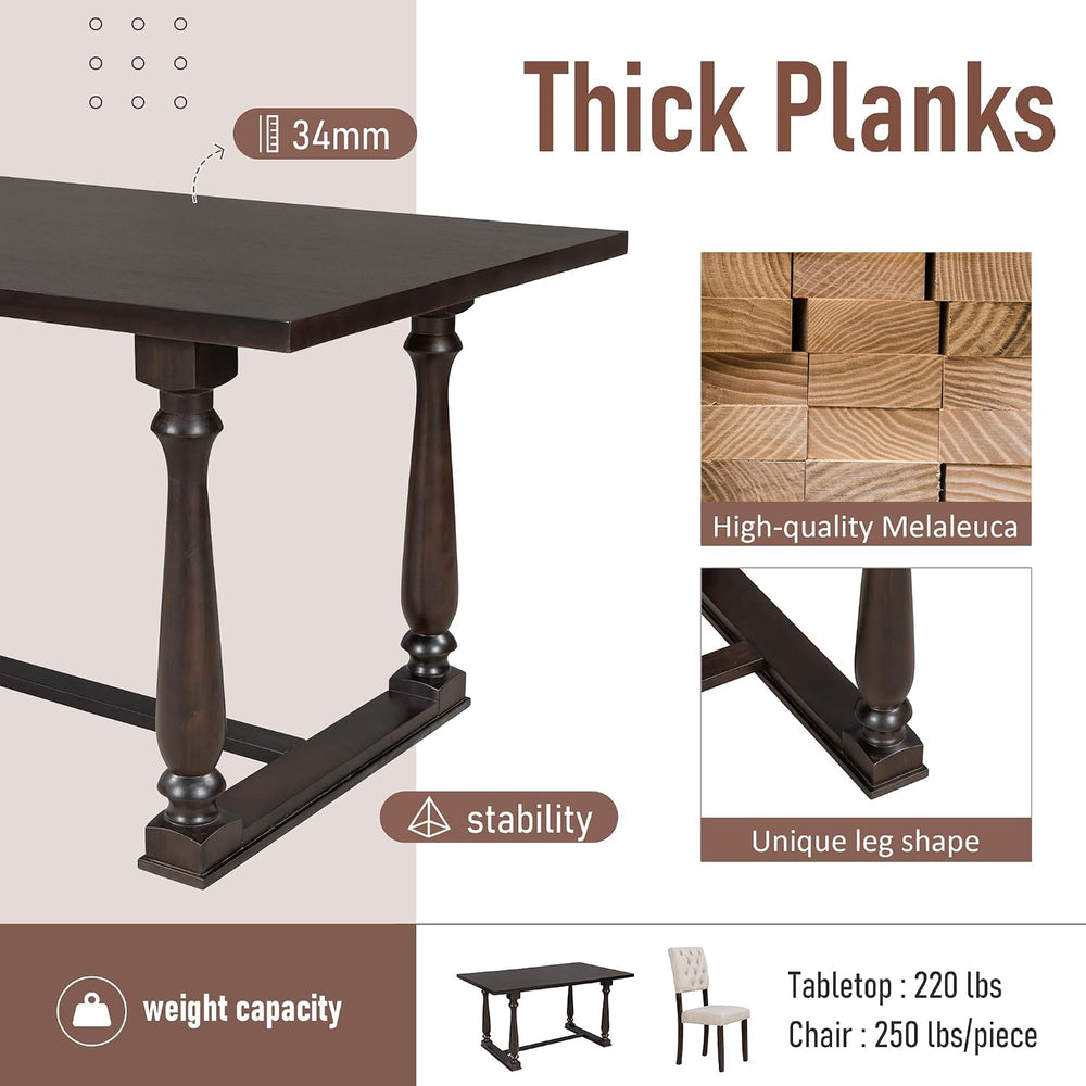 Merax 6 Pieces Dining Table Chair Set with Bench, Rectangle 4 Upholstered Cha...
