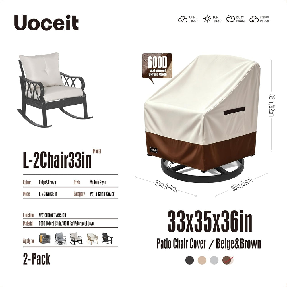 Outdoor Chair Covers 2 Pack,33Wx35Dx36H inches 100% Waterproof Heavy Duty Pat...
