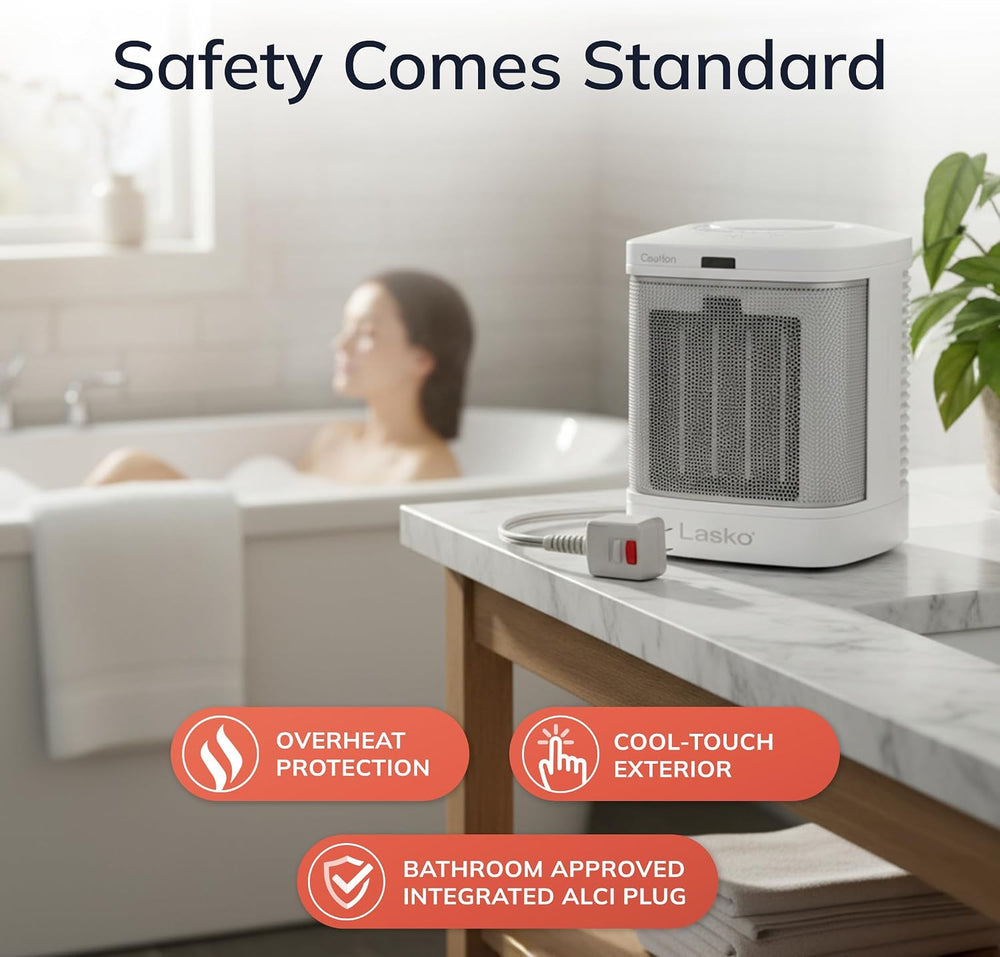 Lasko Electric Ceramic Space Heater for Bathroom - 8” - CD08200 - White