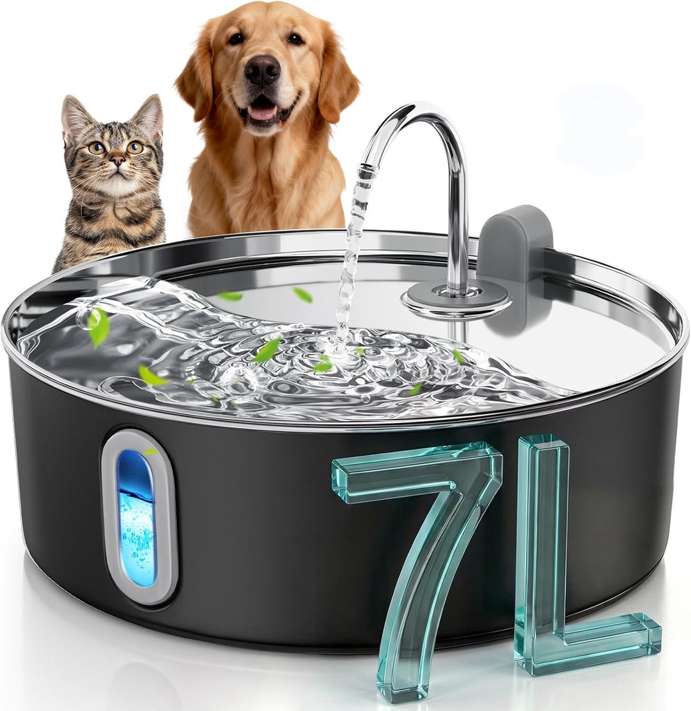 Smartoo 7L/236oz Stainless Steel Large Dog Water Fountain Matte Black