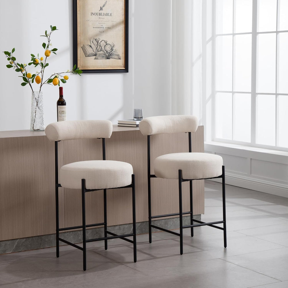 Shunzhi Beige Linen Counter Height Bar Stools Set of 4, Modern Boucle Barstoo...