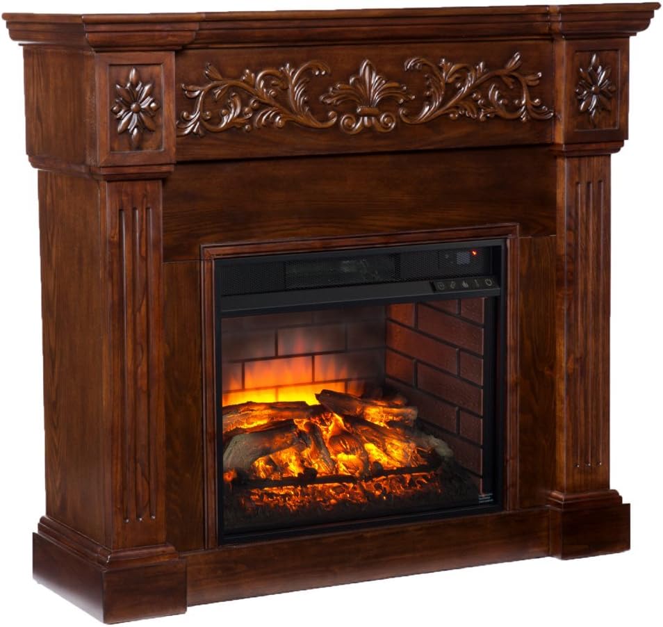 SEI Furniture Southern Enterprises Calvert Carved Electric Fireplace, Espress...