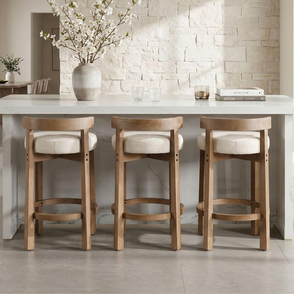 LukeAlon Mid Century Linen Counter Stools Set of 3, Upholstered 26.5" Se...