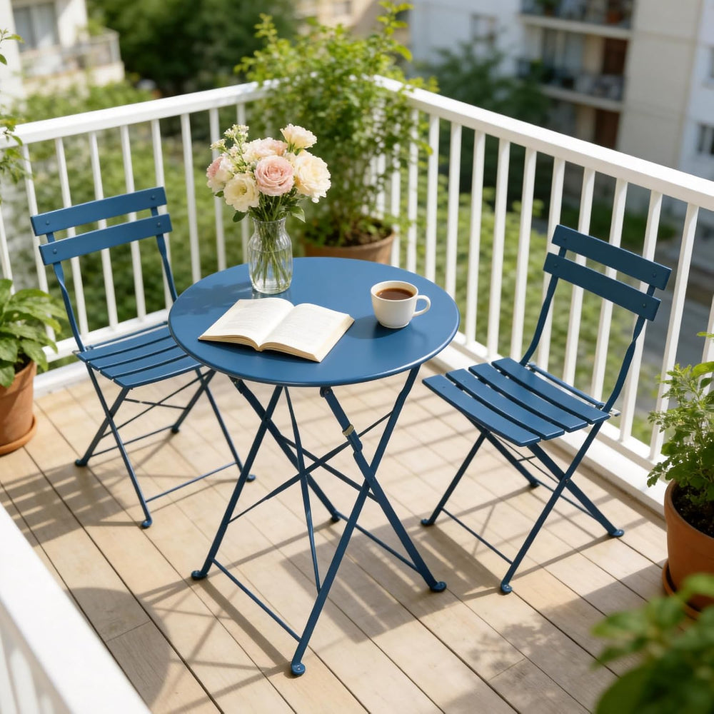 Grand Patio 3 Piece Folding Patio Bistro Set for Outdoor, Peacock Blue