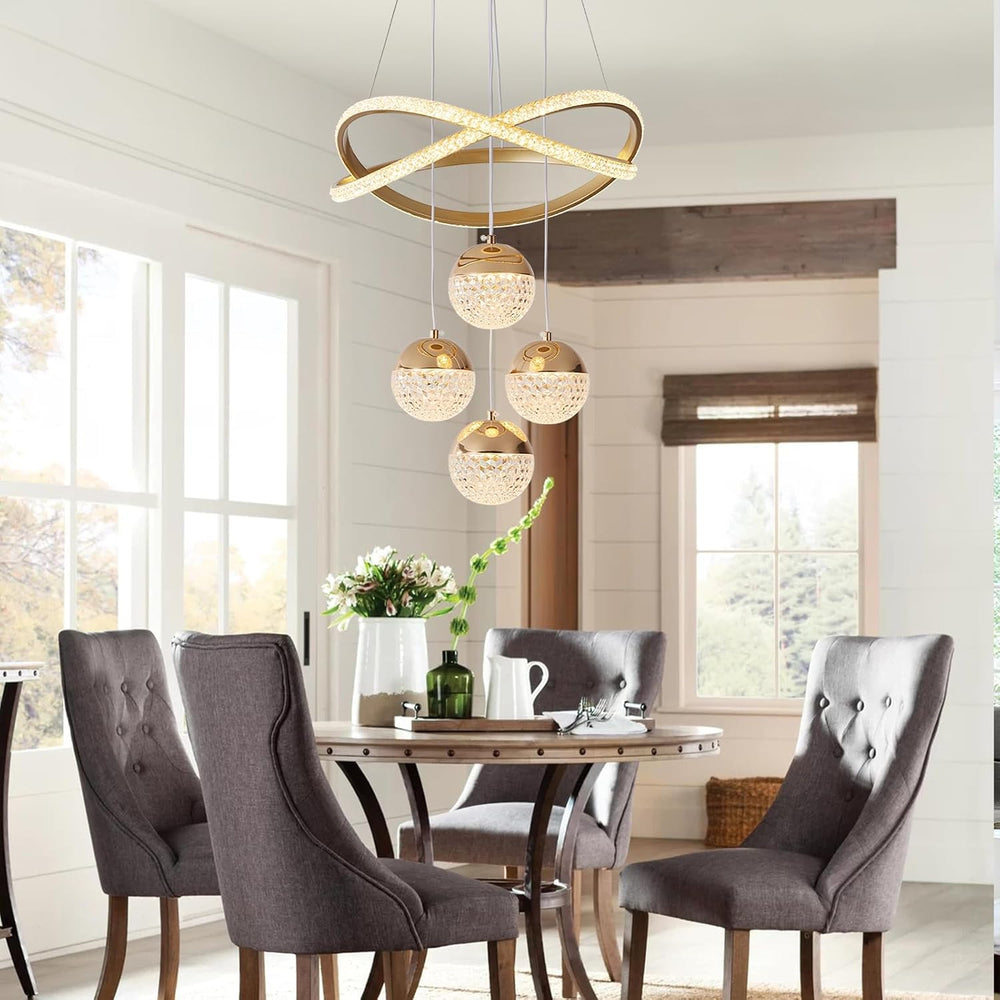 Gold LED Chandeliers, 3-Color Dimmable Pendant Light Dining Room Light Fixtur...