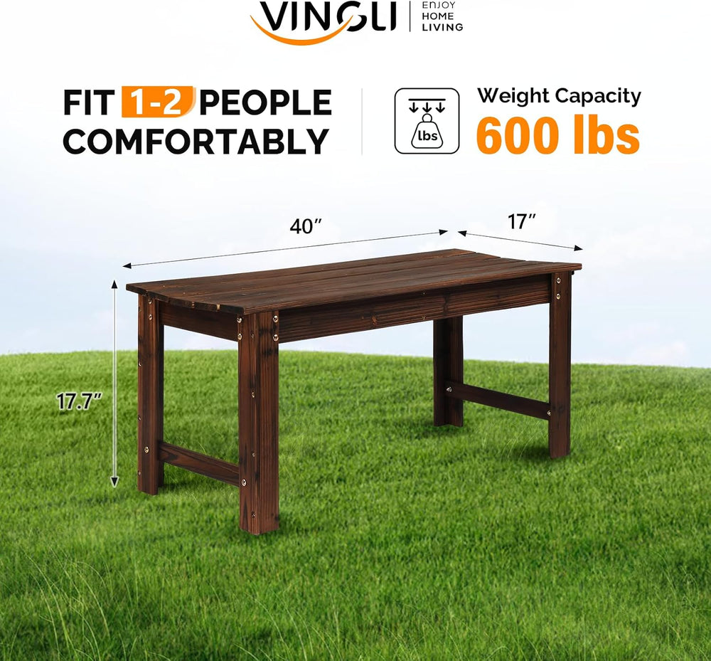 VINGLI Outdoor Wood Bench, 40" Outdoor Bench Patio Wooden Bench Garden B...