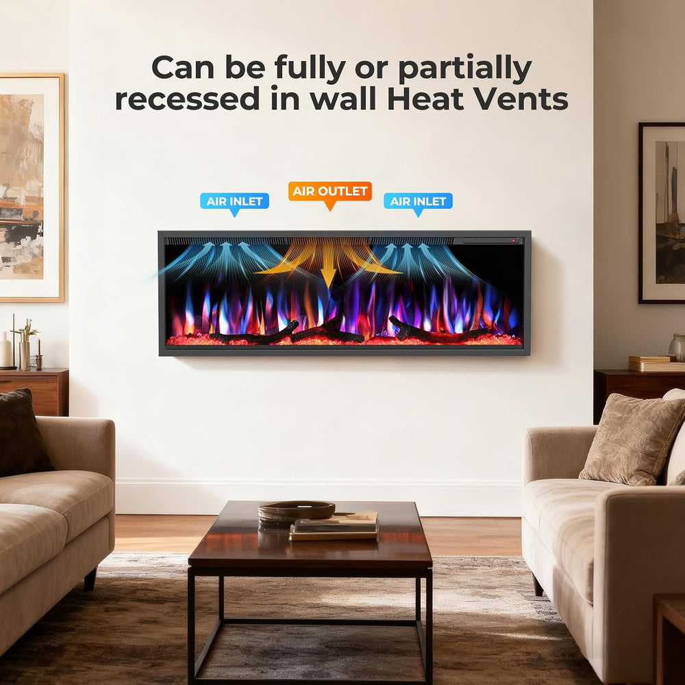 R.W.FLAME 50" Recessed and Wall Mounted Smart Electric Fireplace, Alexa/...