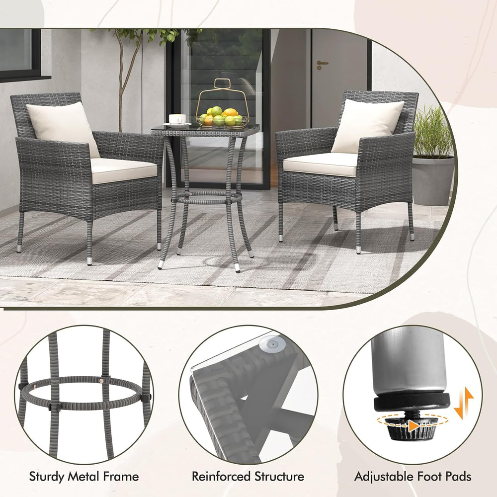 DORTALA Wicker Patio Furniture Set 3 Piece, Small Outdoor Table & Chairs ...