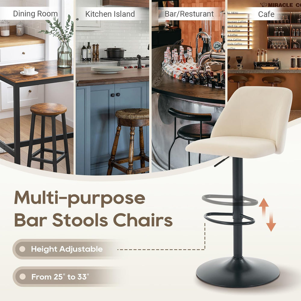COLAMY Bar Stools Set of 4, Modern Swivel Bar Chairs, Adjustable Upholstered ...