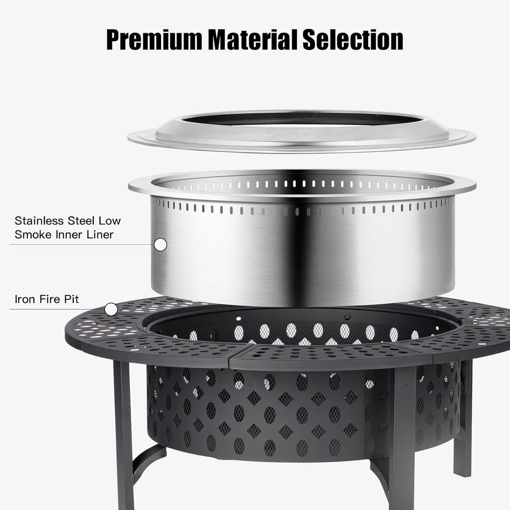 OutVue 42 Inch Smokeless Fire Pit with 2 Grills, Large Firepits for Outside