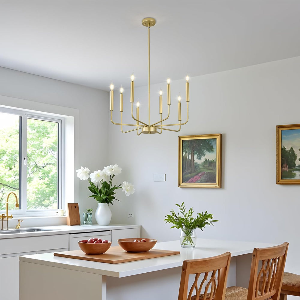 WOKNOS Modern Gold Farmhouse Chandeliers, 8-Light Industrial Metal Chandelier...