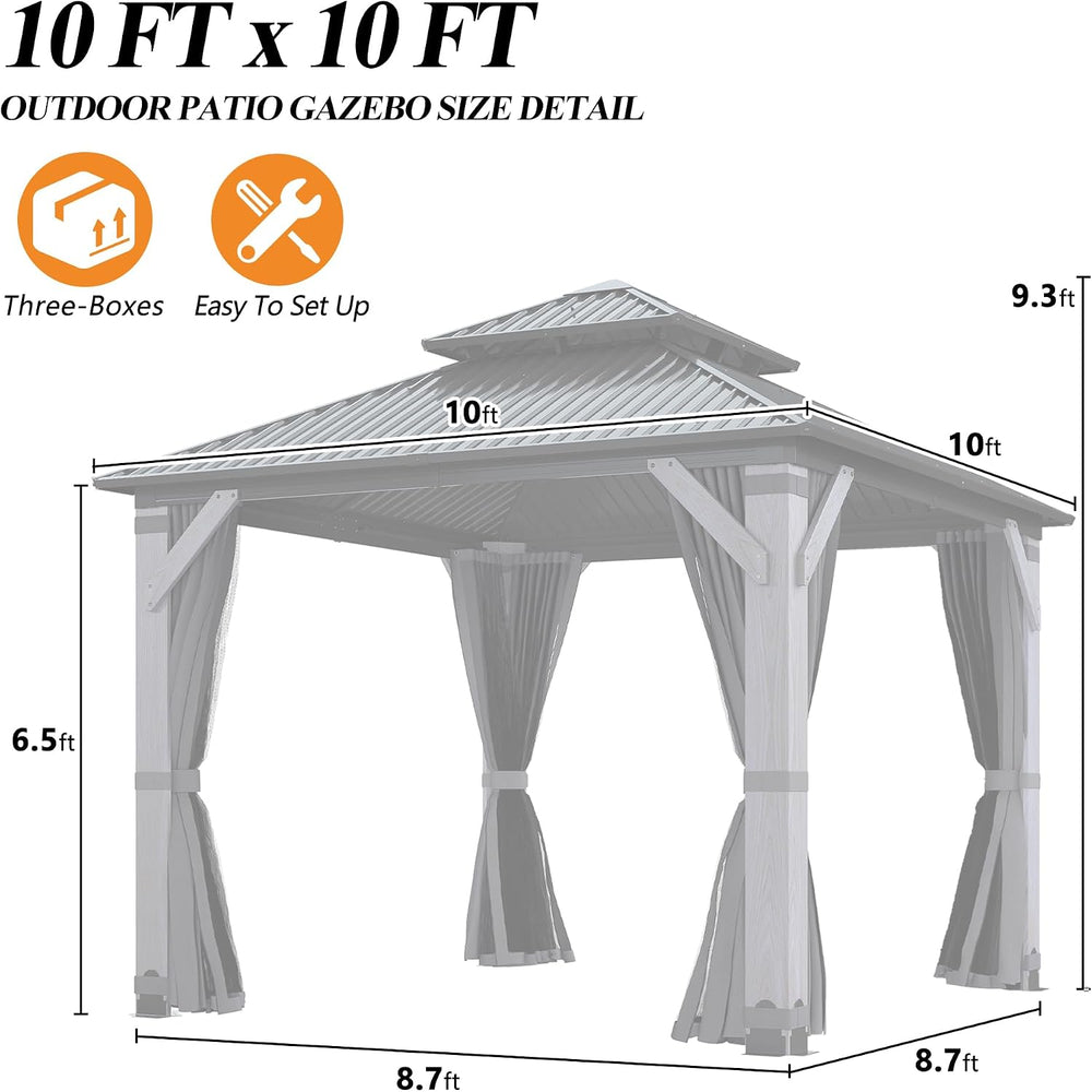 GARTOO 10' x 10' Outdoor Wood Gazebo