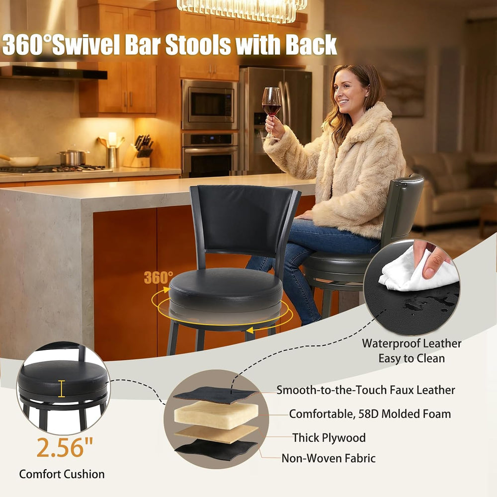 Swivel Bar Stools Set of 2, 25 inch Counter Height Barstools, Modern Metal Sw...