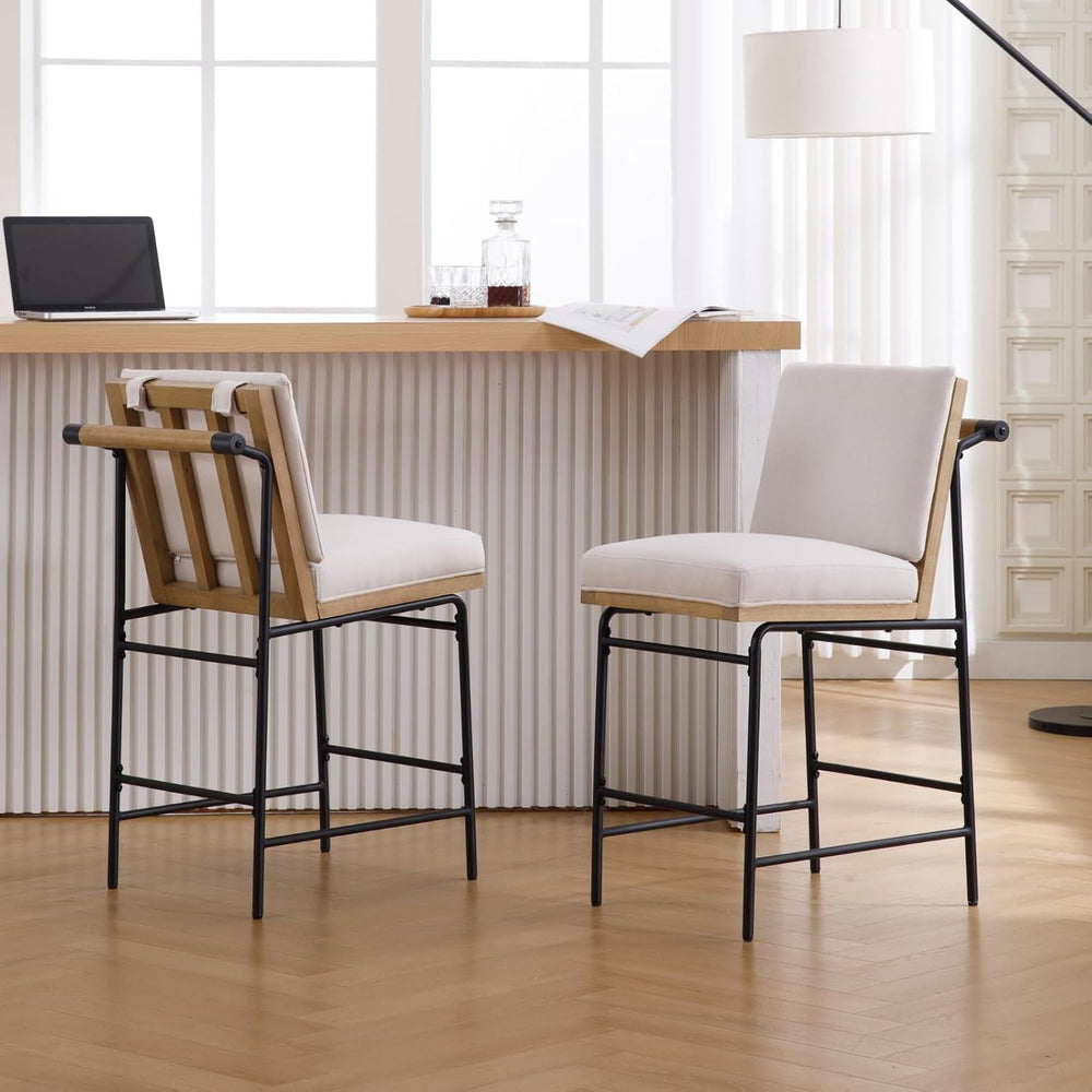 DUOMAY Mid Century Linen 26" Seat Height Counter Stools Set of 4, Beige