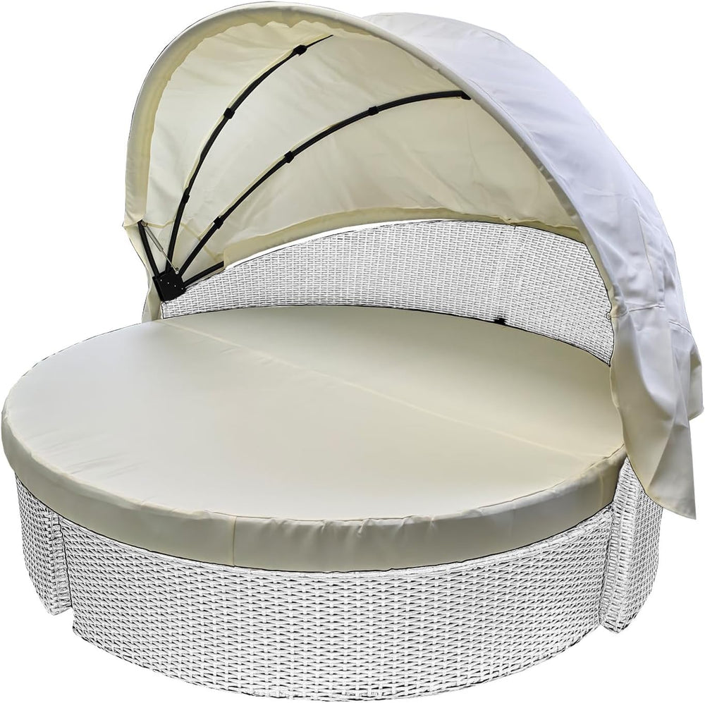 84" Round Daybed Canopy Replacement Fabric, Patio Rattan Wicker Sunbed T...