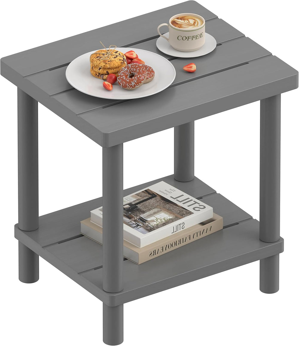 Outdoor Side Table with 2-Tier, Bamboo Small Patio Adirondack Tables