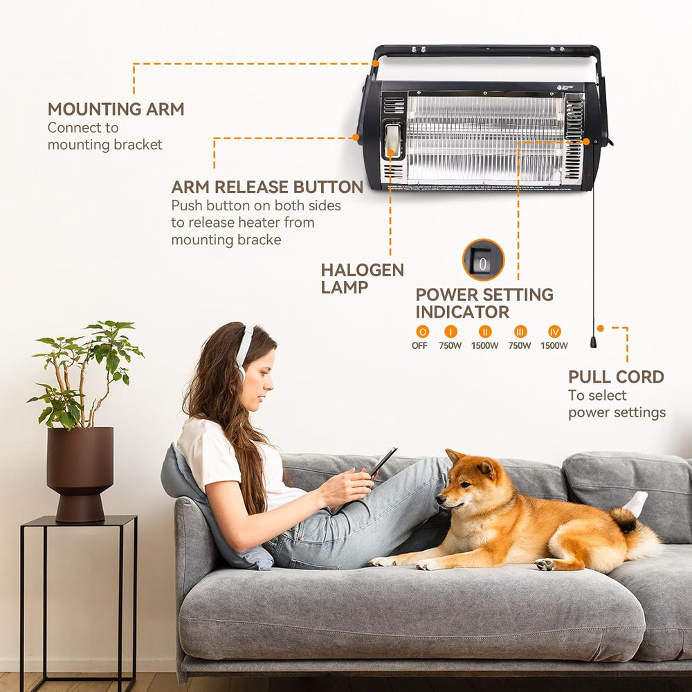 BEYOND HEAT Electric Garage Heater 120V, 1500W Radiant Space Heater, 2-Pack