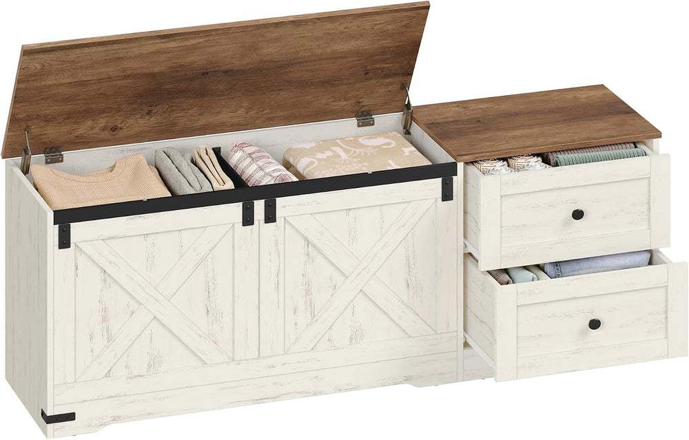 Hzuaneri 59" Farmhouse Storage Chest with 2 Drawers | 60 Gal | Retro White