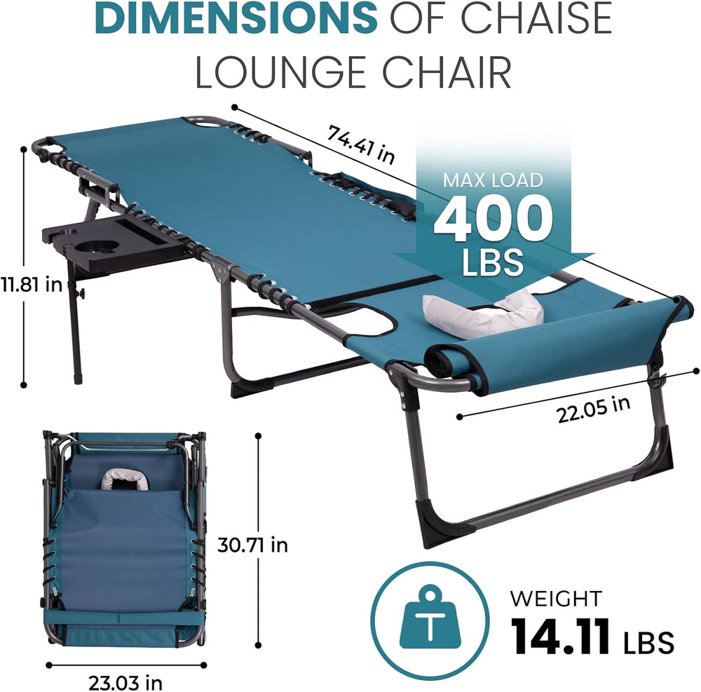 FUNDANGO 400lbs Heavy Duty Tanning Chair with Face Hole & Canopy, Cyan