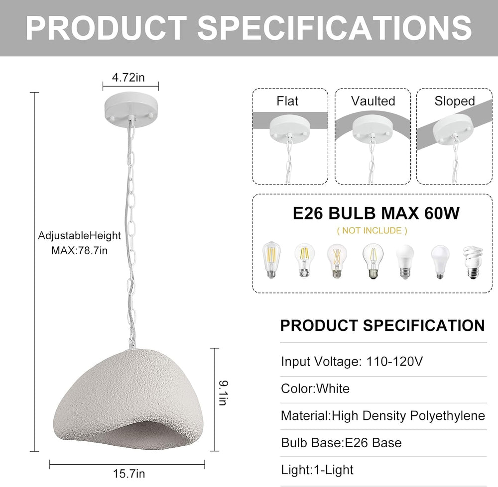 Upgraded 11.8in Wabi Sabi Pendant Light,E26 Base,Fiberglass hanging lamp