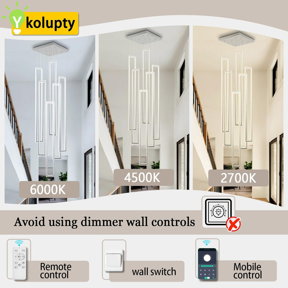 ykolupty Modern Chandeliers for Entryway High Ceiling Large Rectangle Chandel...