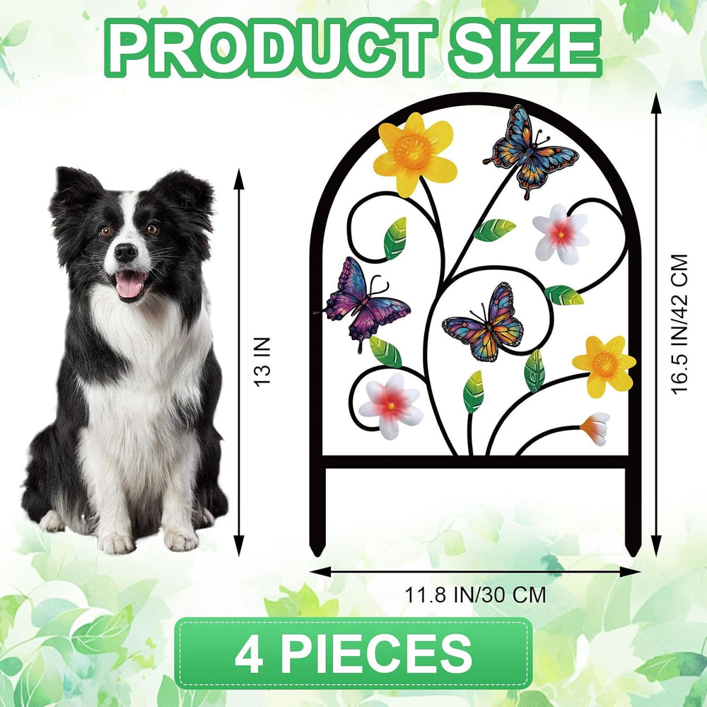 4 Pack Butterfly Decorative Garden Fence Metal Butterfly Flower Design Metal ...