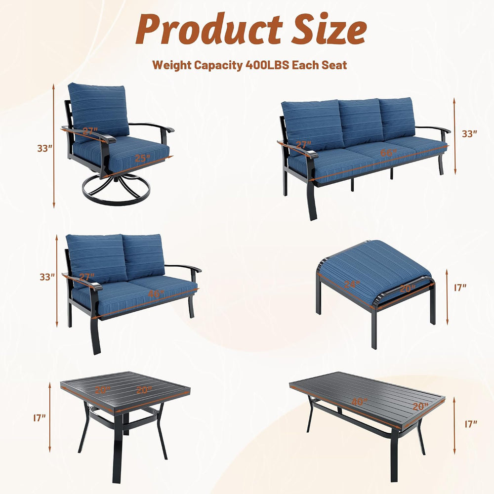 HOMREST Patio Furniture Sets 7 PCS Outdoor Metal Conversation Sets, 360 Degre...
