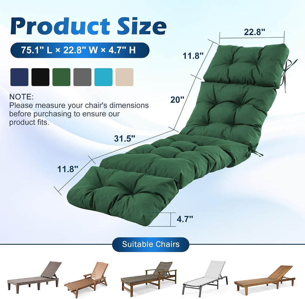 Chaise Lounge Cushions Outdoor, Waterproof & Fade Resistant Patio Lounge ...